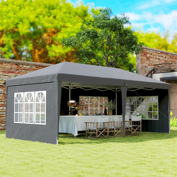 Outsunny 3 x 6m Heavy Duty Gazebo, Party Tent Garden Marquee with Removable Sidewalls and Carry Bag, Grey Aosom UK