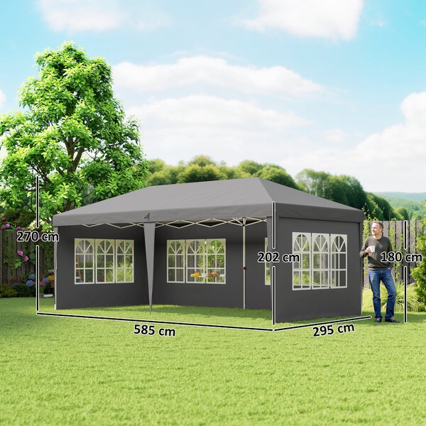 Outsunny 3 x 6m Heavy Duty Gazebo, Party Tent Garden Marquee with Removable Sidewalls and Carry Bag, Grey Aosom UK