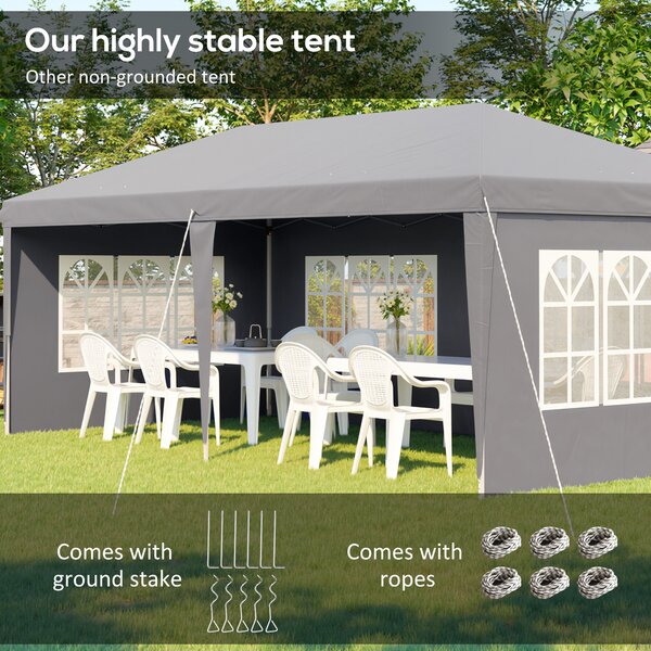 Outsunny 3 x 6m Heavy Duty Gazebo, Party Tent Garden Marquee with Removable Sidewalls and Carry Bag, Grey Aosom UK