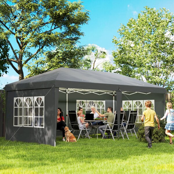 Outsunny 3 x 6m Heavy Duty Gazebo, Party Tent Garden Marquee with Removable Sidewalls and Carry Bag, Grey Aosom UK