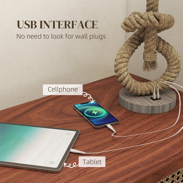 HOMCOM Nautical LED Desk Lamp: USB Port, Ambient Bedroom Light, Home Office Décor, Beige Aosom UK