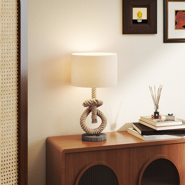 HOMCOM Nautical LED Desk Lamp: USB Port, Ambient Bedroom Light, Home Office Décor, Beige Aosom UK