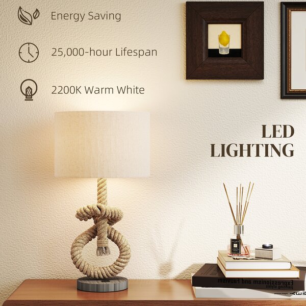 HOMCOM Nautical LED Desk Lamp: USB Port, Ambient Bedroom Light, Home Office Décor, Beige Aosom UK