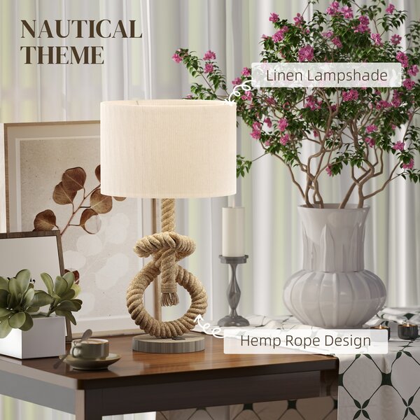 HOMCOM Nautical LED Desk Lamp: USB Port, Ambient Bedroom Light, Home Office Décor, Beige Aosom UK