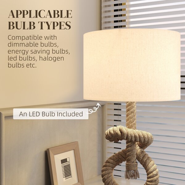 HOMCOM Nautical LED Desk Lamp: USB Port, Ambient Bedroom Light, Home Office Décor, Beige Aosom UK