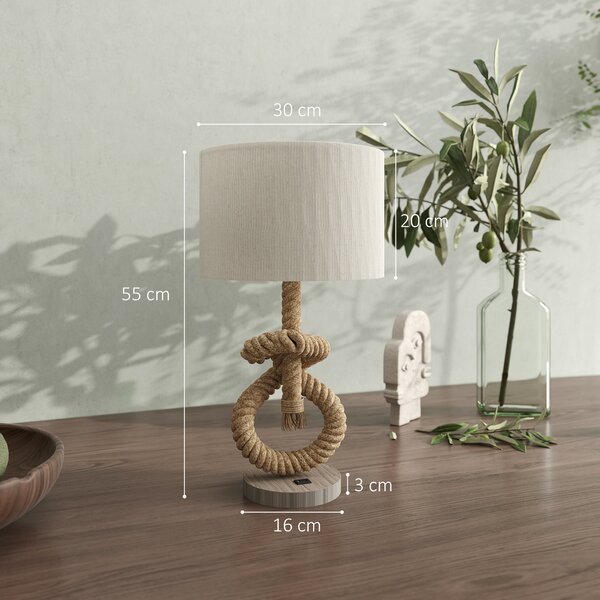 HOMCOM Nautical LED Desk Lamp: USB Port, Ambient Bedroom Light, Home Office Décor, Beige Aosom UK
