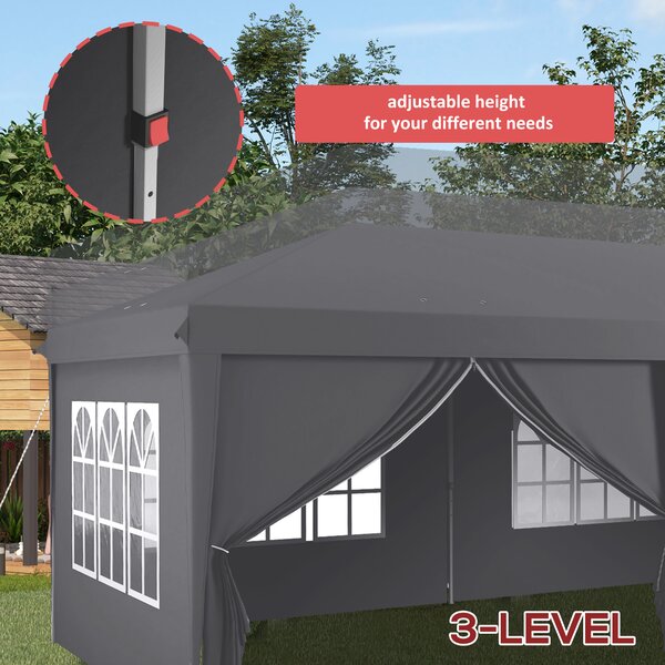 Outsunny 3 x 6m Metal Frame Gazebo, Portable Pop Up Canopy Tent with Sidewalls, Windows & Storage Bag, Grey Aosom UK