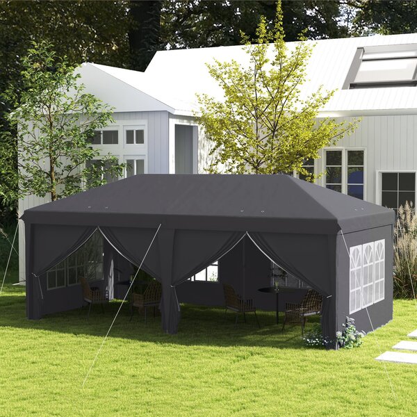 Outsunny 3 x 6m Metal Frame Gazebo, Portable Pop Up Canopy Tent with Sidewalls, Windows & Storage Bag, Grey Aosom UK