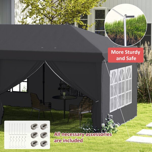 Outsunny 3 x 6m Metal Frame Gazebo, Portable Pop Up Canopy Tent with Sidewalls, Windows & Storage Bag, Grey Aosom UK