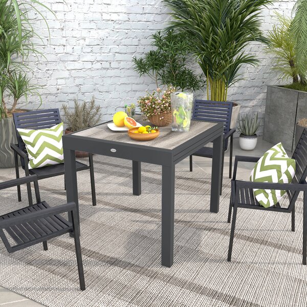 Outsunny Extending Garden Table, Outdoor Dining Table for 6, Aluminium Frame Patio Table w/ Plastic Board Tabletop,80/160L x 80W x 75H