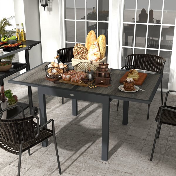 Outsunny Extending Garden Table, Outdoor Dining Table for 6, Aluminium Frame Patio Table w/ Plastic Board Tabletop,80/160L x 80W x 75H