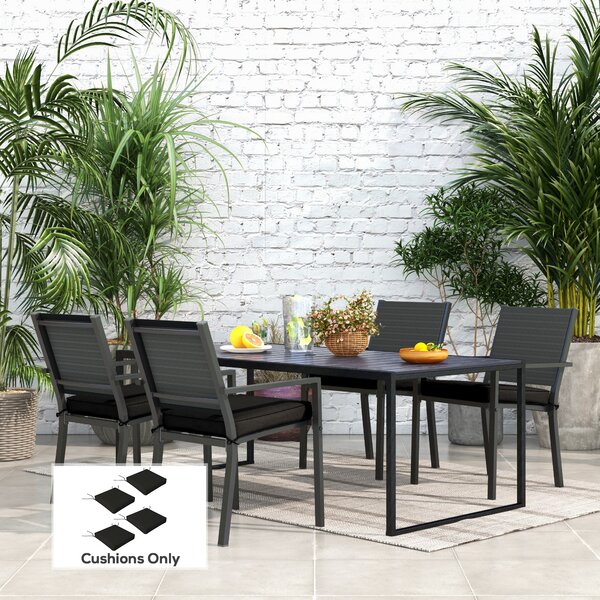 Outsunny Patio Chair Cushion Set, 4-Piece Seat Cushions with Ties, Replacement Pillows for Indoor Outdoor Use, Black Aosom UK