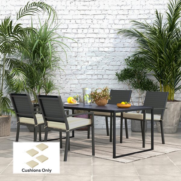 Outsunny 4-Piece Replacement Seat Cushions, Patio Chair Pillow Set with Ties, Indoor/Outdoor Use, Beige Aosom UK