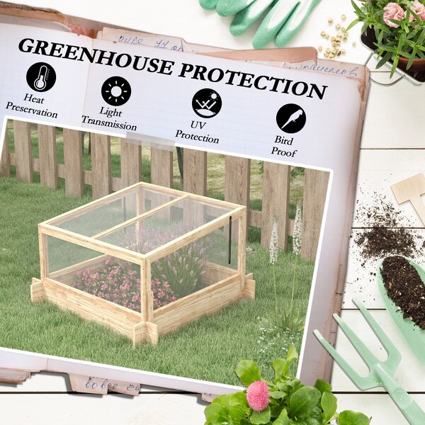 Outsunny Wooden Raised Garden Beds with Greenhouse, Planter Box with Openable Top for Veggies and Flowers, 63.5/55H x 98W x 98Dcm Aosom UK