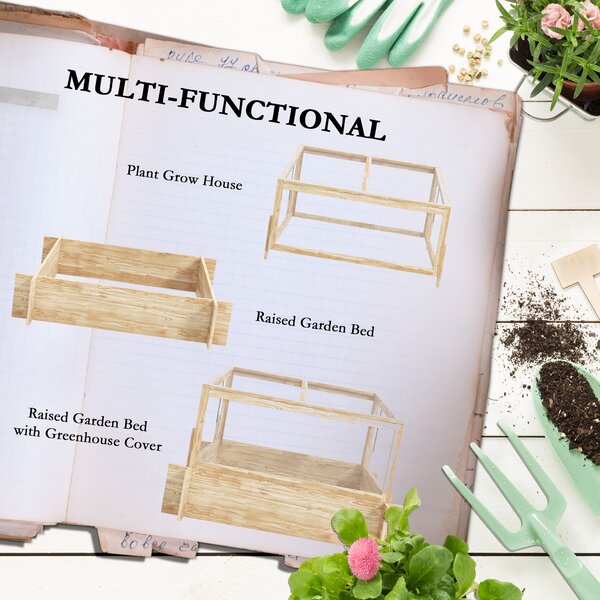 Outsunny Wooden Raised Garden Beds with Greenhouse, Planter Box with Openable Top for Veggies and Flowers, 63.5/55H x 98W x 98Dcm Aosom UK