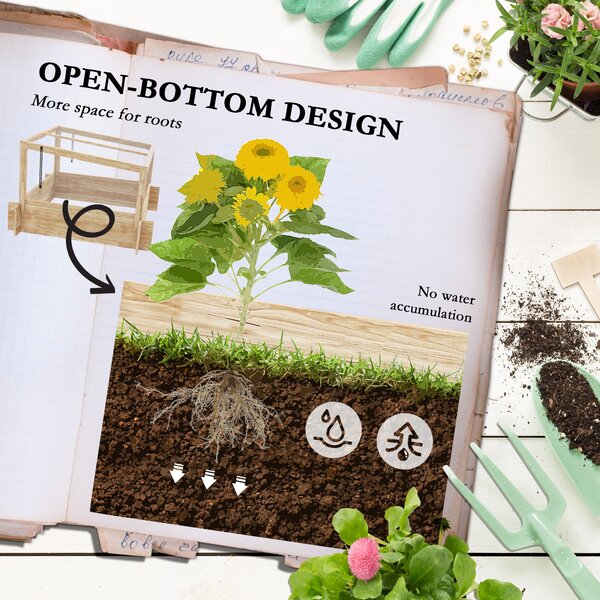 Outsunny Wooden Raised Garden Beds with Greenhouse, Planter Box with Openable Top for Veggies and Flowers, 63.5/55H x 98W x 98Dcm Aosom UK