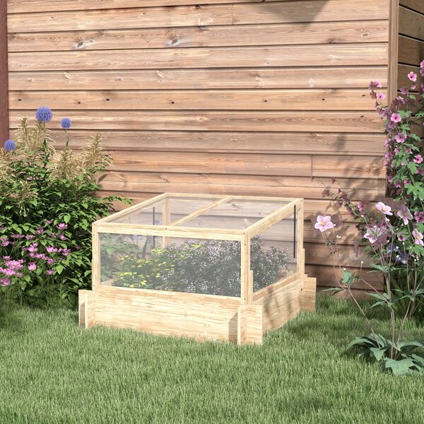 Outsunny Wooden Raised Garden Beds with Greenhouse, Planter Box with Openable Top for Veggies and Flowers, 63.5/55H x 98W x 98Dcm Aosom UK