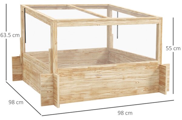 Outsunny Wooden Raised Garden Beds with Greenhouse, Planter Box with Openable Top for Veggies and Flowers, 63.5/55H x 98W x 98Dcm Aosom UK