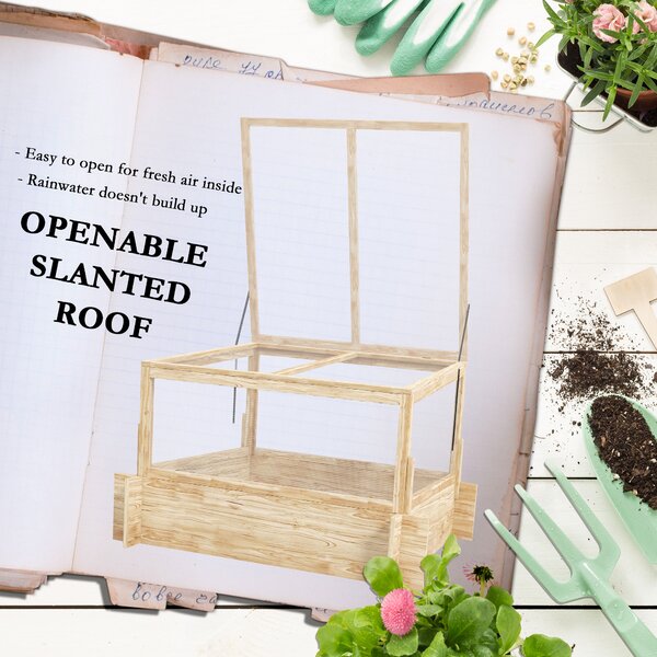 Outsunny Wooden Raised Garden Beds with Greenhouse, Planter Box with Openable Top for Veggies and Flowers, 63.5/55H x 98W x 98Dcm Aosom UK