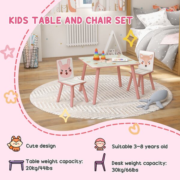 ZONEKIZ Toddler Desk and Chair Set, Kids Activity Table with Two Chairs, Furniture for Ages 3-6, Pink Aosom UK