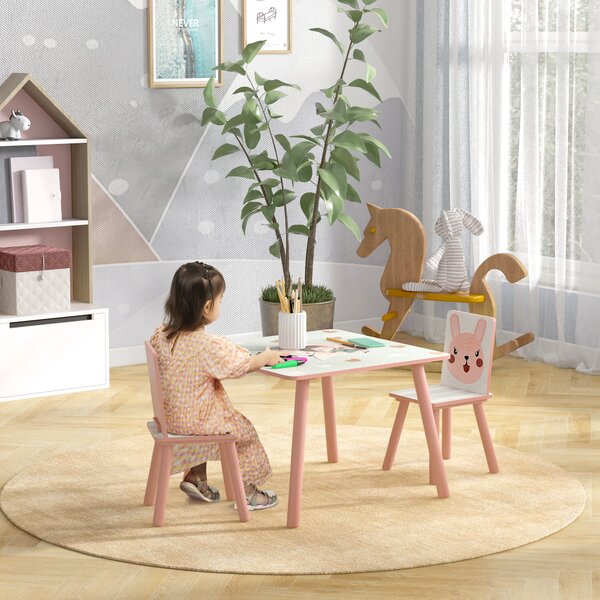 ZONEKIZ Toddler Desk and Chair Set, Kids Activity Table with Two Chairs, Furniture for Ages 3-6, Pink Aosom UK