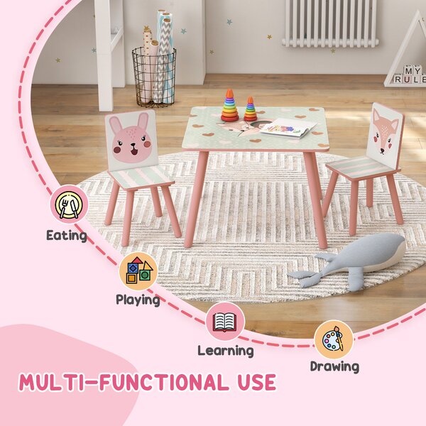 ZONEKIZ Toddler Desk and Chair Set, Kids Activity Table with Two Chairs, Furniture for Ages 3-6, Pink Aosom UK