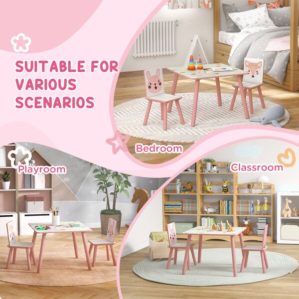 ZONEKIZ Toddler Desk and Chair Set, Kids Activity Table with Two Chairs, Furniture for Ages 3-6, Pink Aosom UK