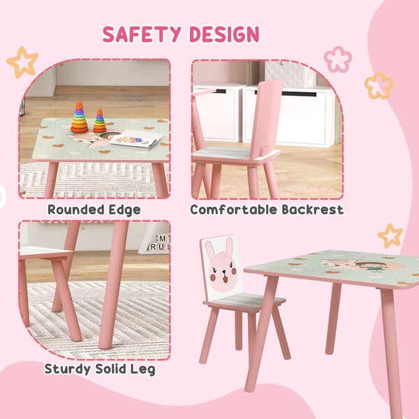 ZONEKIZ Toddler Desk and Chair Set, Kids Activity Table with Two Chairs, Furniture for Ages 3-6, Pink Aosom UK