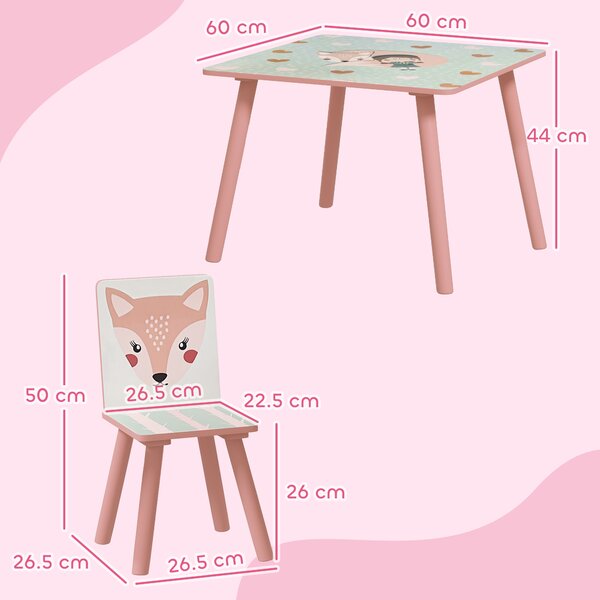 ZONEKIZ Toddler Desk and Chair Set, Kids Activity Table with Two Chairs, Furniture for Ages 3-6, Pink Aosom UK