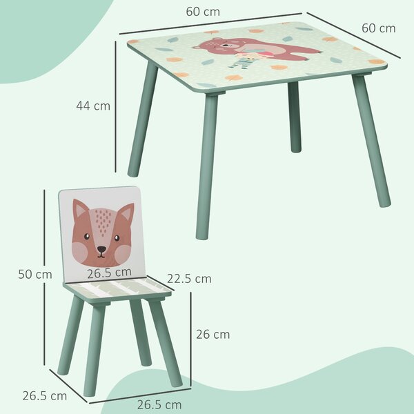 ZONEKIZ Kids Table and Chairs, Children Desk with 2 Chairs, 3 Pieces Toddler Activity Furniture Set for Bedroom, Nursery, Playroom, Green