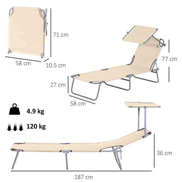Outsunny Sun Lounger with Reclining Back, Folding Design & Sun Shade, Ideal for Garden & Beach, Beige Aosom UK