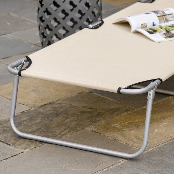 Outsunny Sun Lounger with Reclining Back, Folding Design & Sun Shade, Ideal for Garden & Beach, Beige Aosom UK