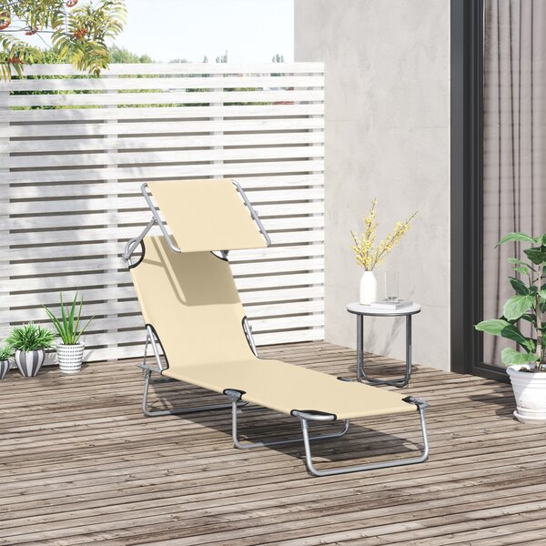 Outsunny Sun Lounger with Reclining Back, Folding Design & Sun Shade, Ideal for Garden & Beach, Beige Aosom UK