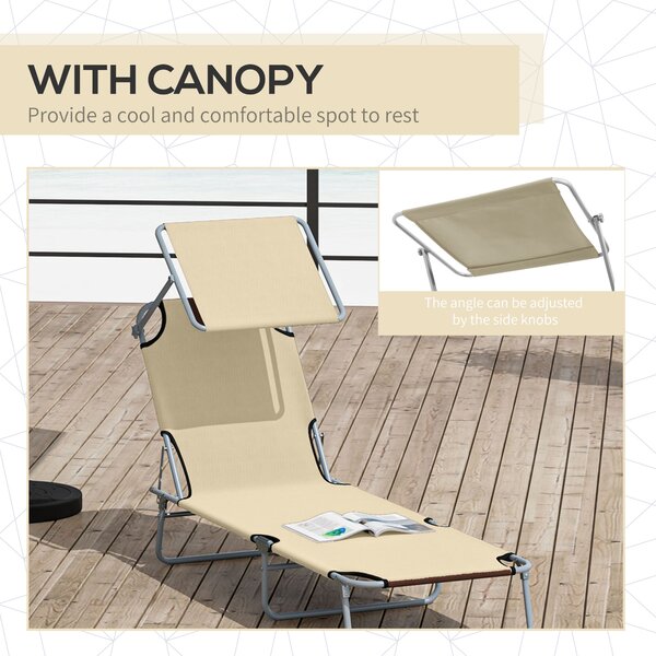 Outsunny Sun Lounger with Reclining Back, Folding Design & Sun Shade, Ideal for Garden & Beach, Beige Aosom UK