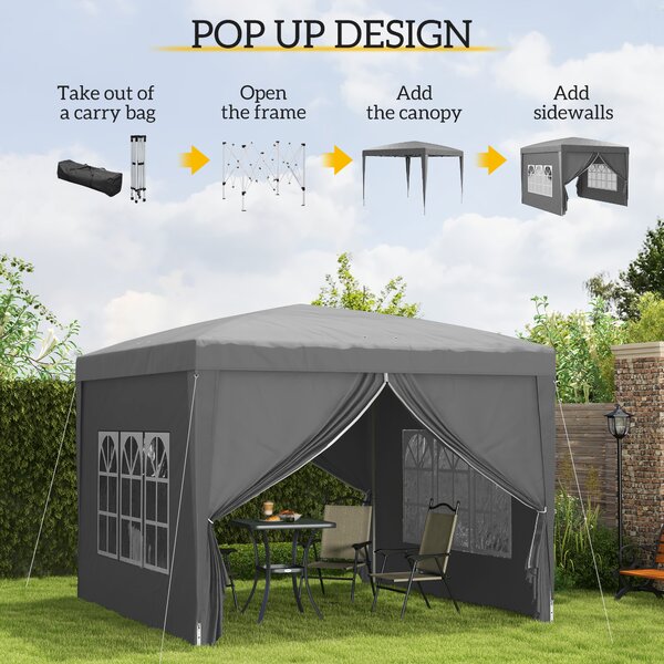 Outsunny 3 x 3m Waterproof Gazebo, Metal FrameTent Canopy with Carry Bag and 2 Windows for Outdoor Patio, Grey Aosom UK