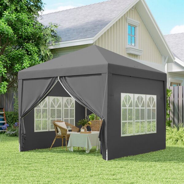 Outsunny 3 x 3m Waterproof Gazebo, Metal FrameTent Canopy with Carry Bag and 2 Windows for Outdoor Patio, Grey Aosom UK
