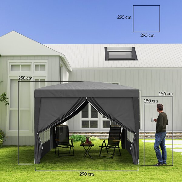 Outsunny 3 x 3m Waterproof Gazebo, Metal FrameTent Canopy with Carry Bag and 2 Windows for Outdoor Patio, Grey Aosom UK