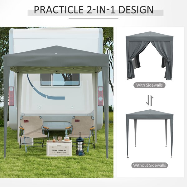 Outsunny 2 x 2m Pop Up Gazebo with Sides, Metal Frame Waterproof Marquee Party Tent Canopy with Free Carrying Case, Grey Aosom UK