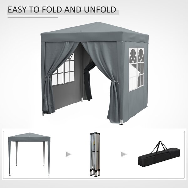 Outsunny 2 x 2m Pop Up Gazebo with Sides, Metal Frame Waterproof Marquee Party Tent Canopy with Free Carrying Case, Grey Aosom UK
