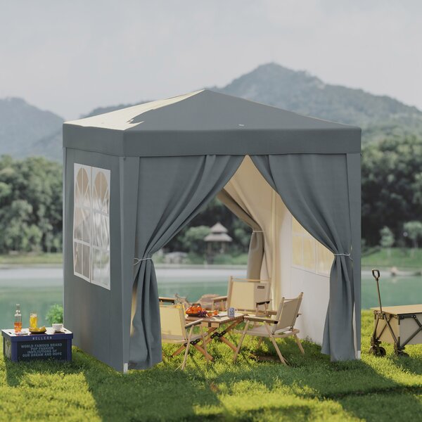 Outsunny 2 x 2m Pop Up Gazebo with Sides, Metal Frame Waterproof Marquee Party Tent Canopy with Free Carrying Case, Grey Aosom UK