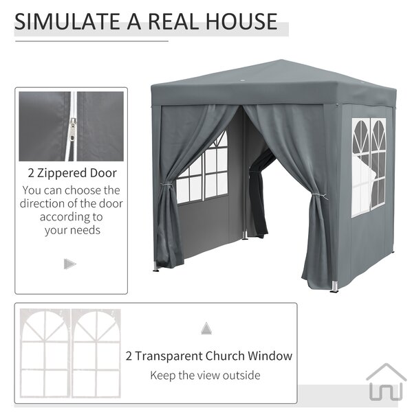 Outsunny 2 x 2m Pop Up Gazebo with Sides, Metal Frame Waterproof Marquee Party Tent Canopy with Free Carrying Case, Grey Aosom UK