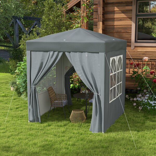 Outsunny 2 x 2m Pop Up Gazebo with Sides, Metal Frame Waterproof Marquee Party Tent Canopy with Free Carrying Case, Grey Aosom UK