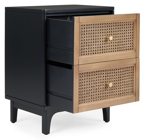 Franco 2 Drawer Bedside Table, Black & Cane