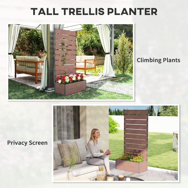 Outsunny 34 x 69.5cm Garden Planter Box, Back Trellis Design for Small Spaces, Balcony and Patio Gardening, Light Brown Aosom UK