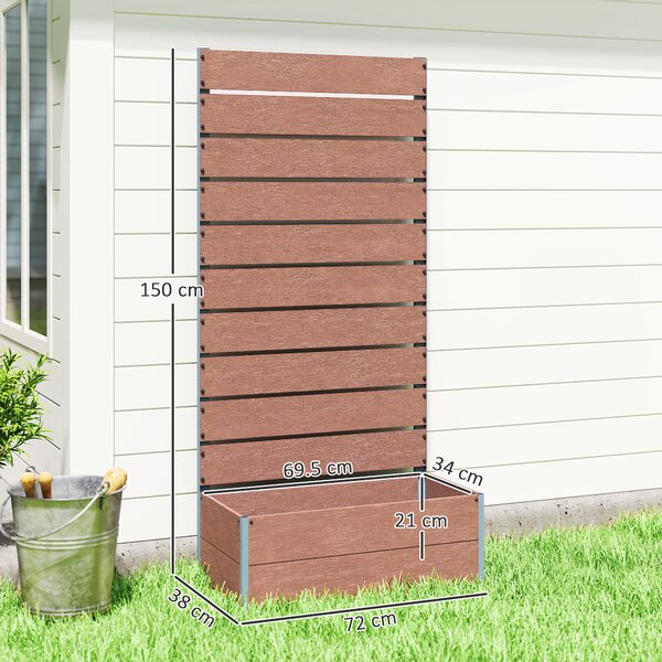 Outsunny 34 x 69.5cm Garden Planter Box, Back Trellis Design for Small Spaces, Balcony and Patio Gardening, Light Brown Aosom UK