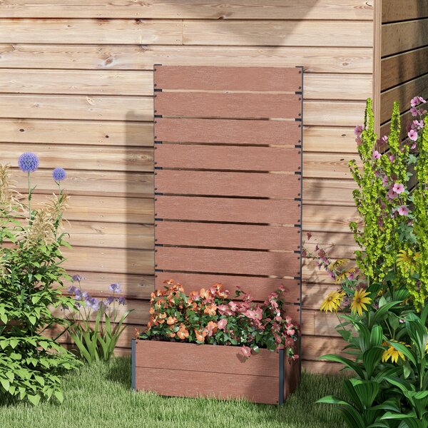 Outsunny 34 x 69.5cm Garden Planter Box, Back Trellis Design for Small Spaces, Balcony and Patio Gardening, Light Brown Aosom UK