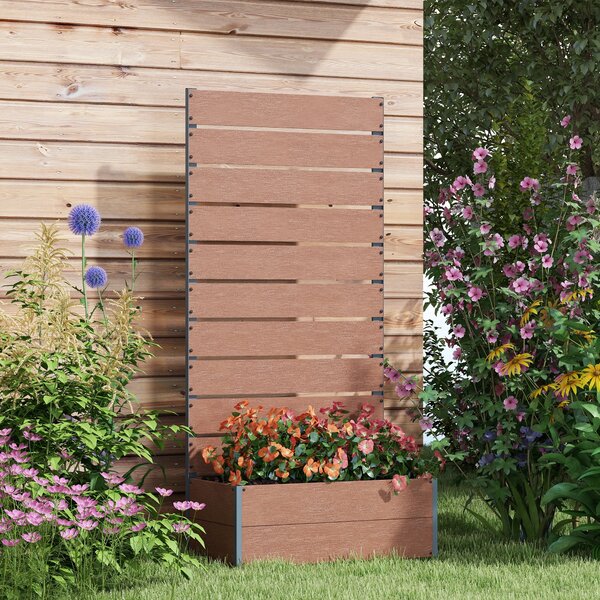 Outsunny 34 x 69.5cm Garden Planter Box, Back Trellis Design for Small Spaces, Balcony and Patio Gardening, Light Brown Aosom UK