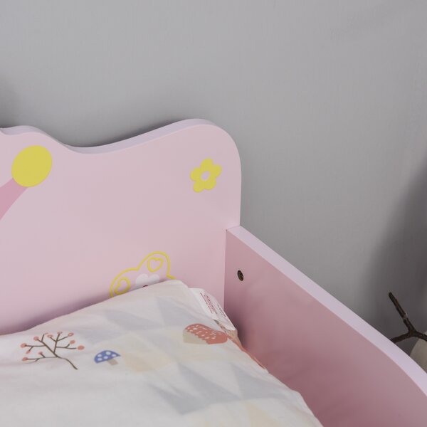 HOMCOM Kids Wooden Bed with Crown Modeling Safety Side Rails Easy to Clean Perfect Gift for Toddlers Girls Age 3 to 6 Years Old Pink Aosom UK