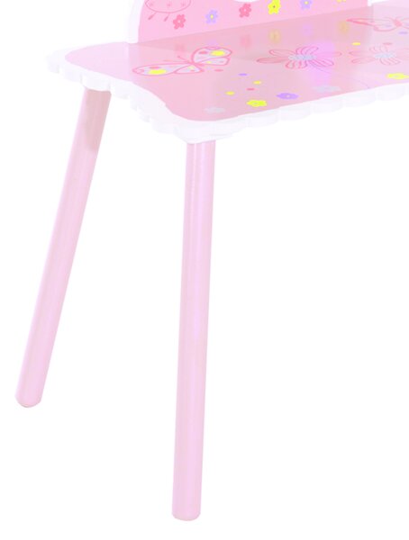 HOMCOM Kids Dressing Table Girls Pink Wooden Kids Dressing Table & Stool Make Up Desk Chair Toys Fairy Dresser Play Set w/Mirror Aosom UK
