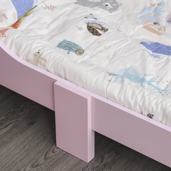 HOMCOM Kids Wooden Bed with Crown Modeling Safety Side Rails Easy to Clean Perfect Gift for Toddlers Girls Age 3 to 6 Years Old Pink Aosom UK